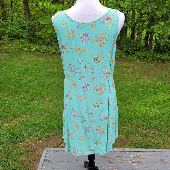 Demure Vintage Eddie Bauer Sleeveless Dusty Turquiose Floral Dress size Large - Picture 3 of 12